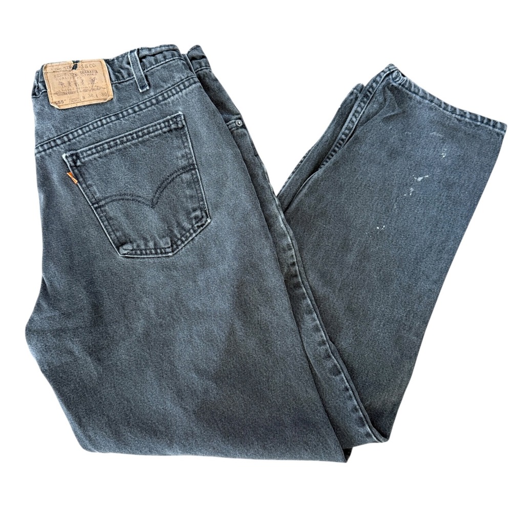 Vintage Levis 555 Orange Tab Black Relaxed Fit Straight Jeans Mens 34x30 USA 90s